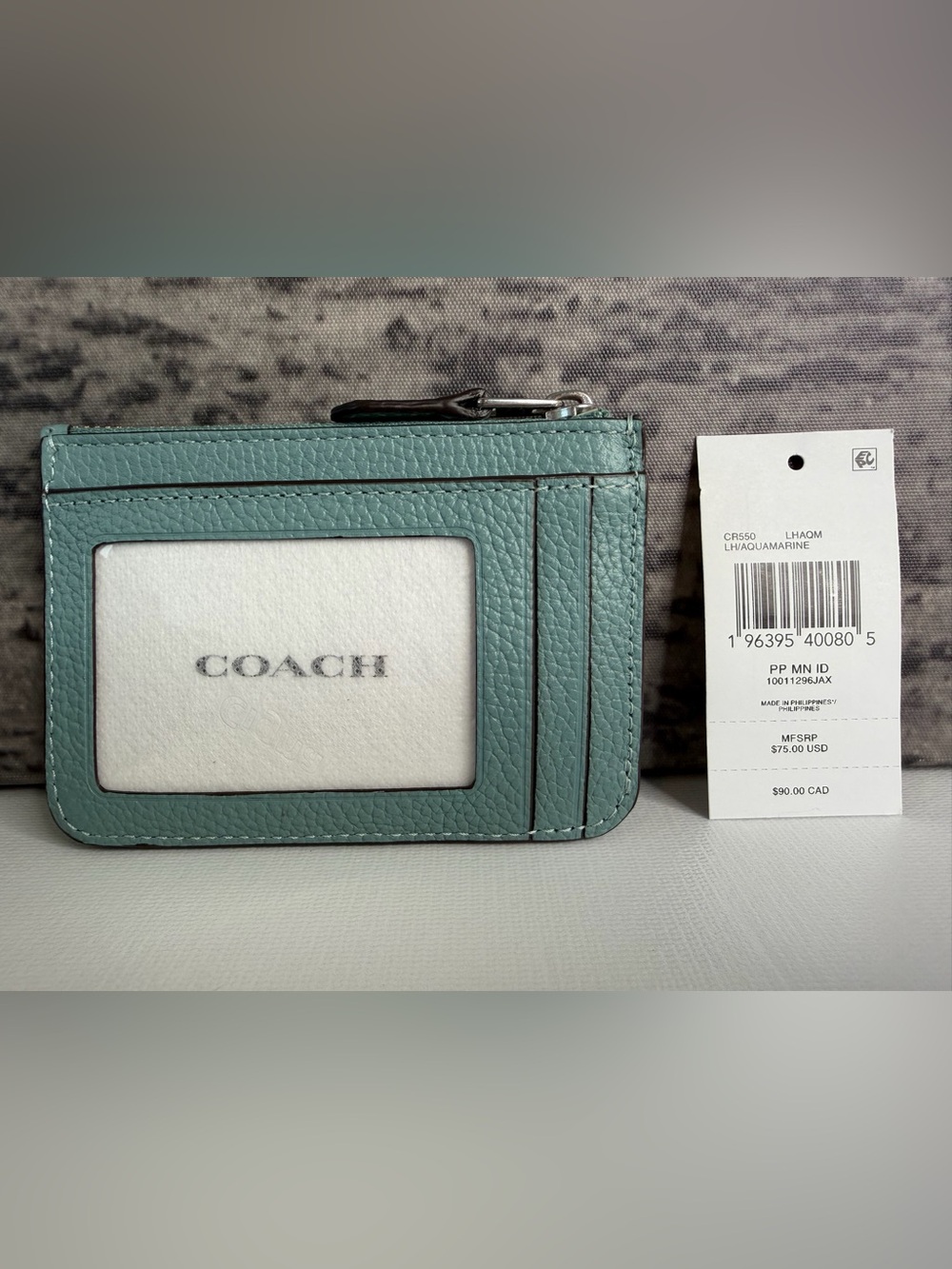 NWT Coach Essential Mini Id Card Case Leather Aquamarine Silver CR550 - Picture 6 of 6